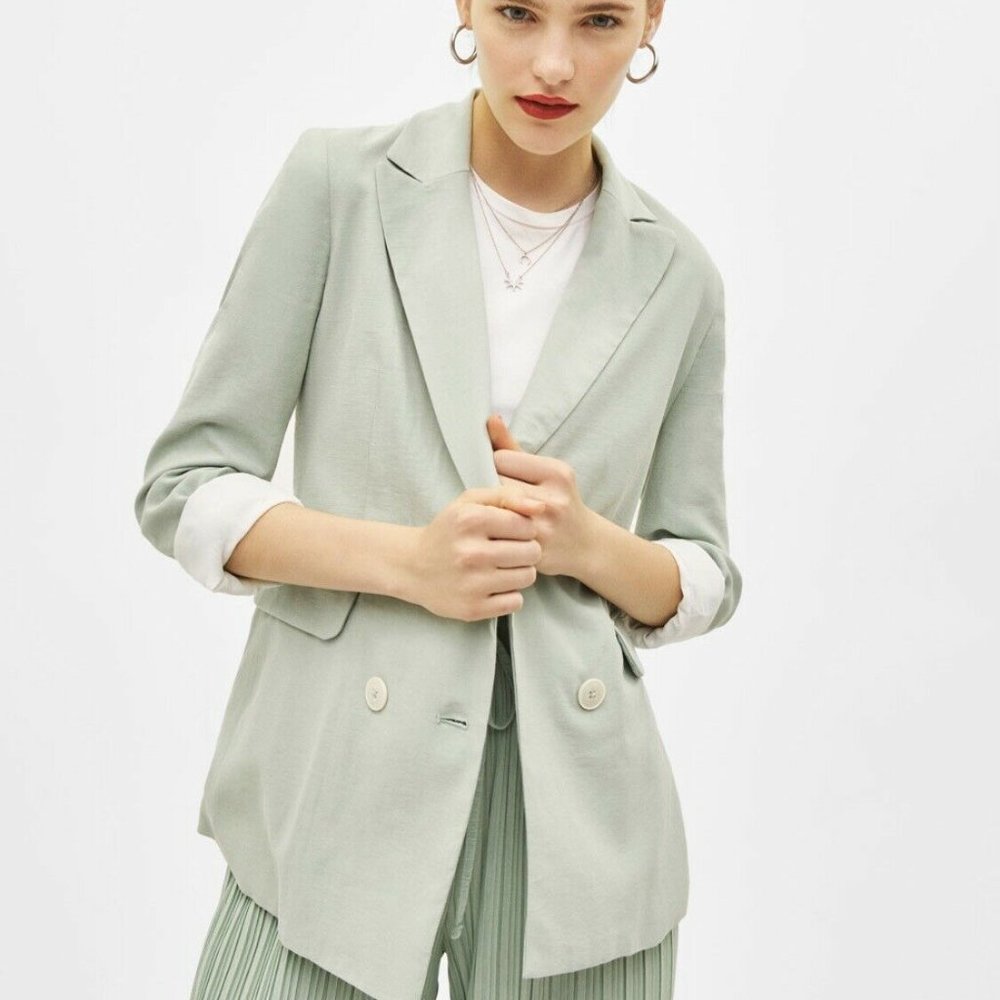 Bershka Mint Green Relaxed Blazer